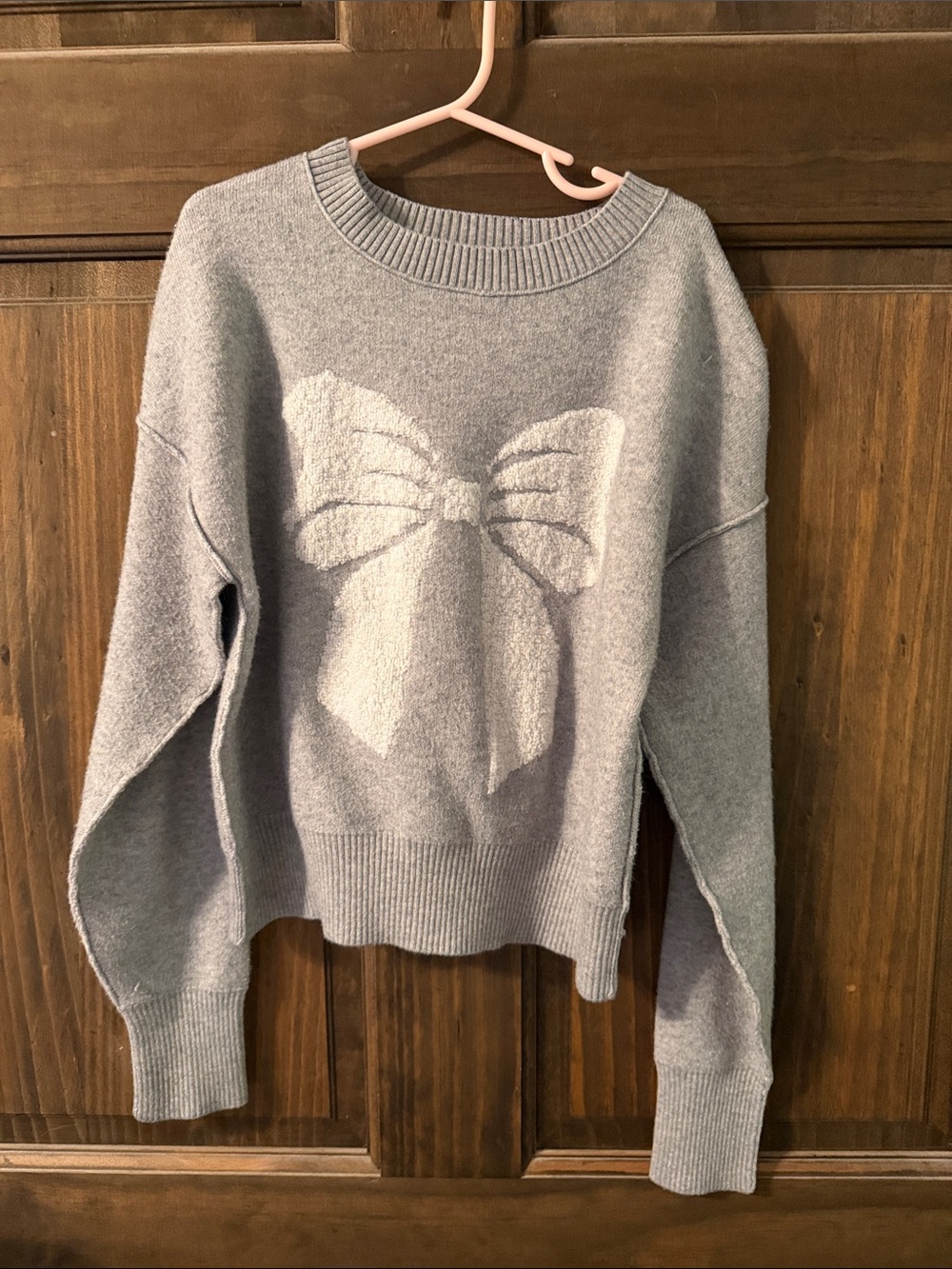 Girls' Gray Bow-Front Knit Sweater